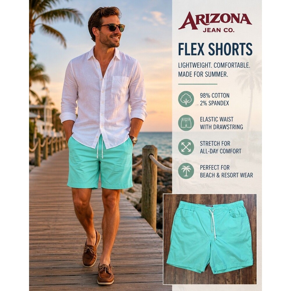 Arizona Jean Co Flex Shorts Men's Large Mint Green Stretch Drawstring Beach...